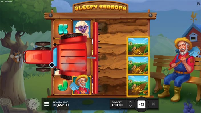 Sleepy Grandpa slot tractor feature