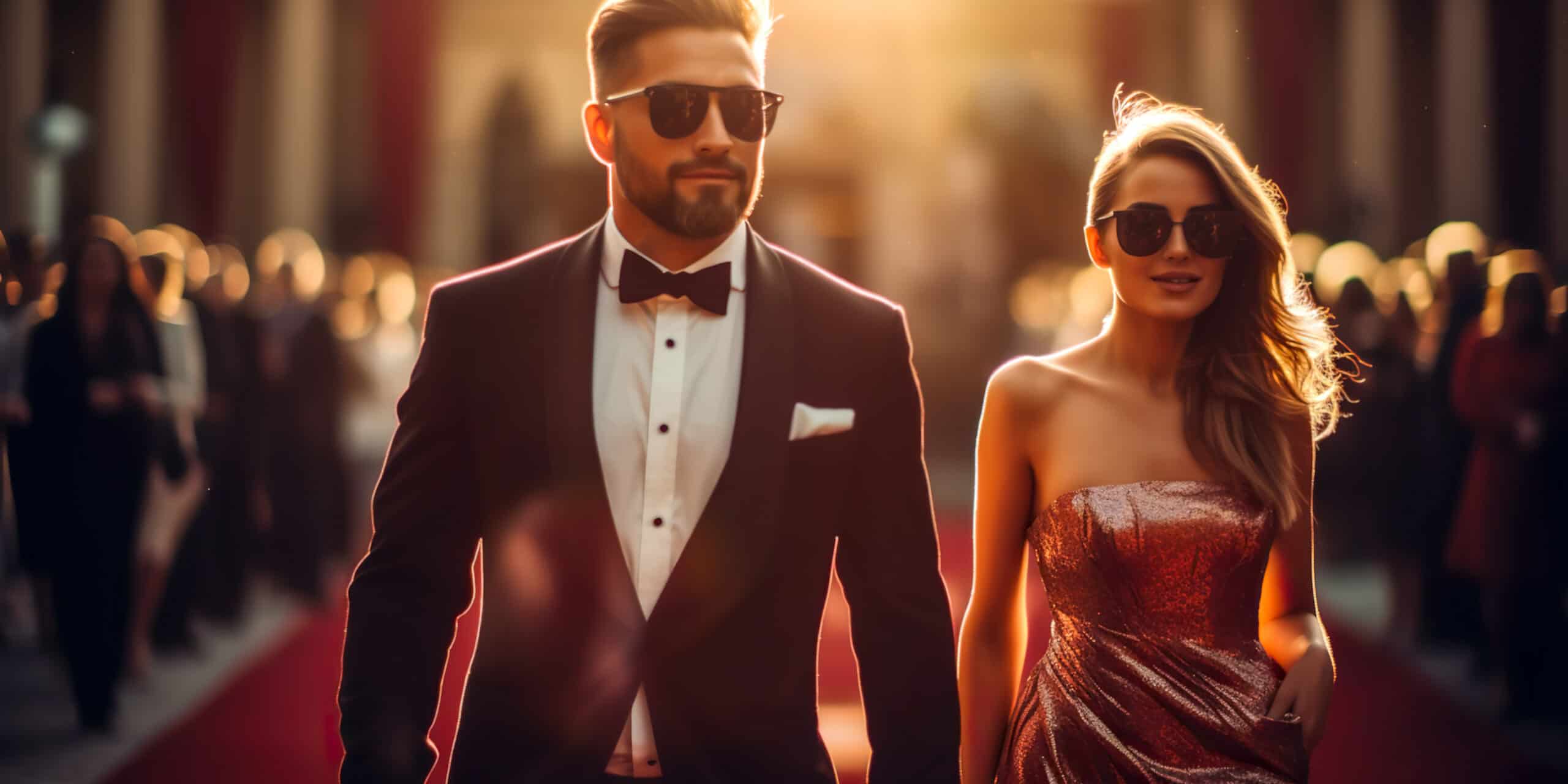 famous man and woman walking on red carpet