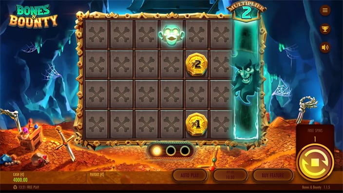 Bones Bounty slot multiplier cash symbol feature