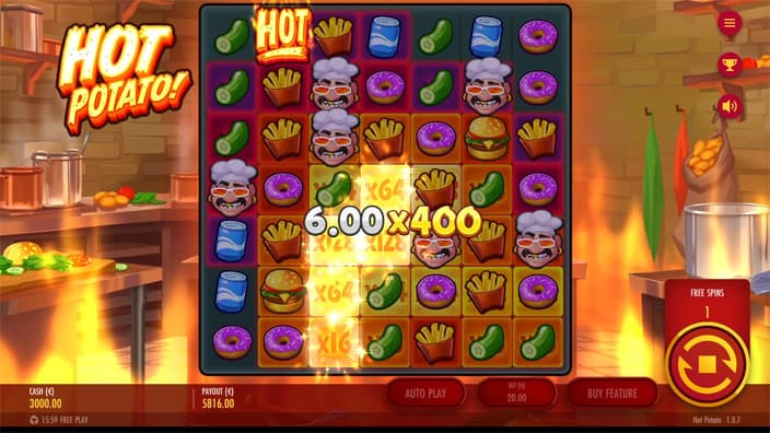 Hot Potato slot feature multiplier grid