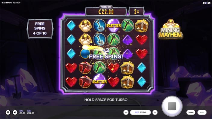 Mining Mayhem slot feature free spins retrigger