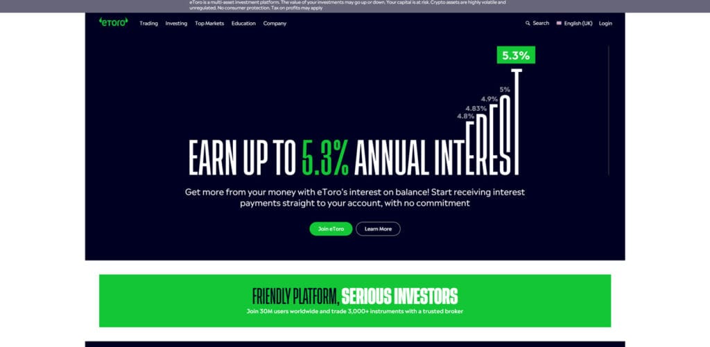 Bonus Tiime eToro Homepage