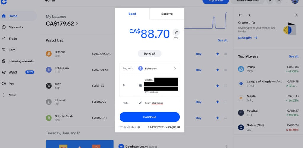 Coinbase Send crypto