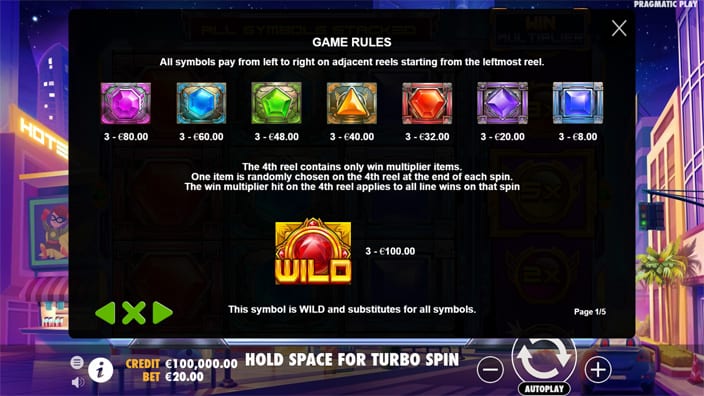 Gemstone slot paytable