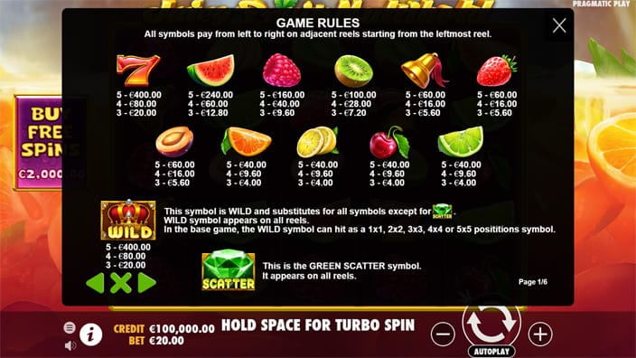 Juicy Fruits Multihold slot paytable