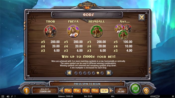 Viking Runecraft 100 slot paytable