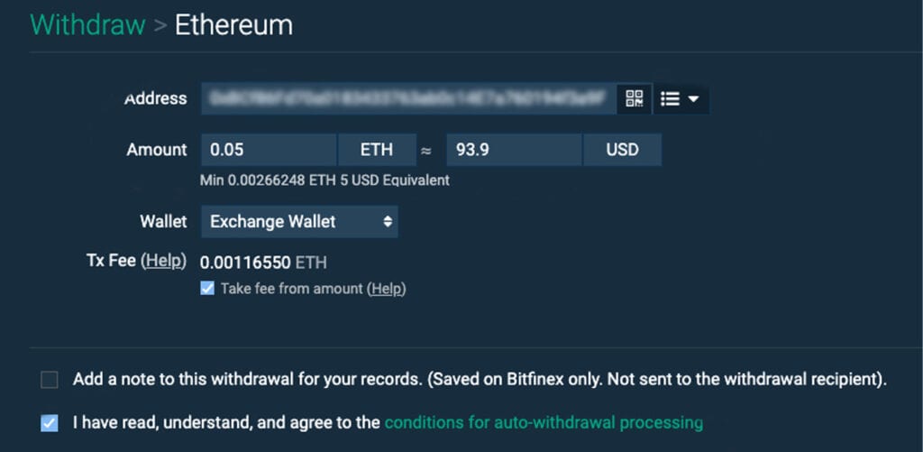 Bitfiniex withdrawal