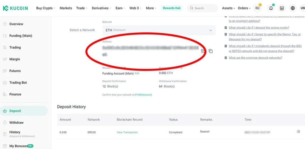 Deposit adress Kucoin