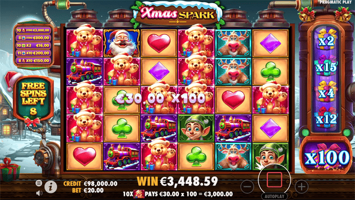 Xmas Spark slot feature multiplier reel