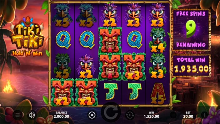 Tiki Tiki Hold n Win slot feature respin