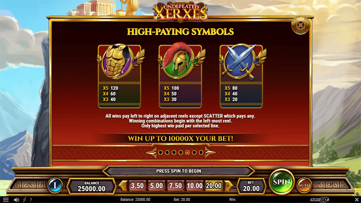 Undefeated Xerxes slot paytable