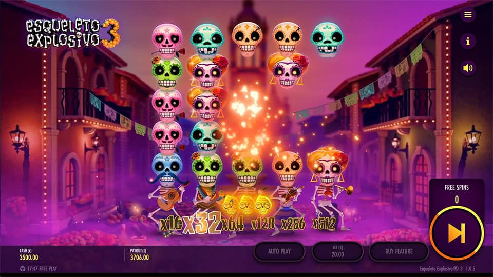 Esqueleto Explosivo 3 slot feature multiplier