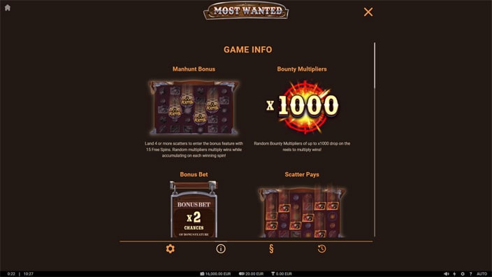 Most Wanted slot paytable