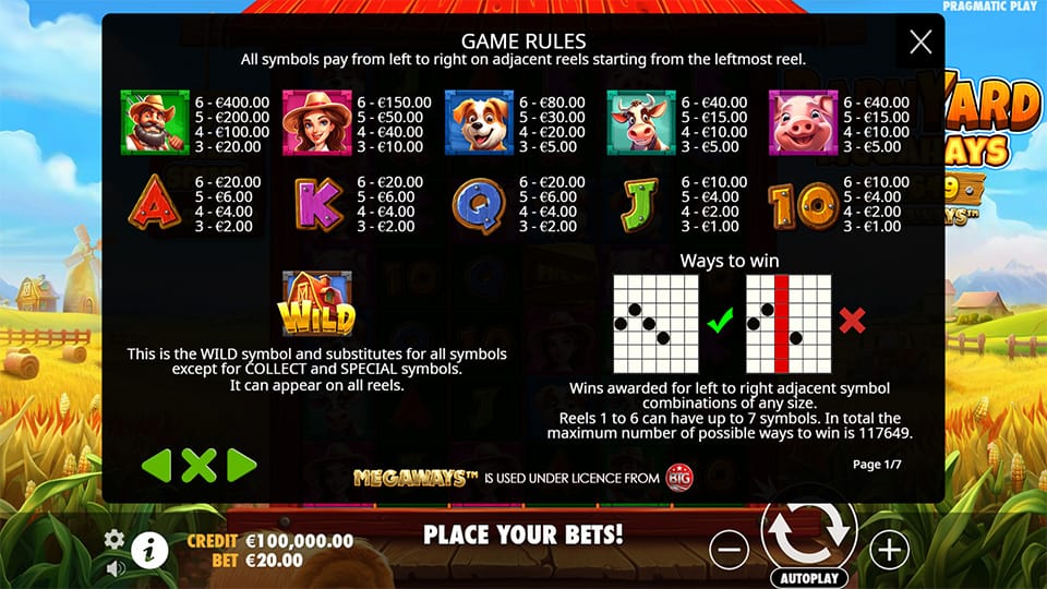 Barnyard Megahays Megaways slot paytable