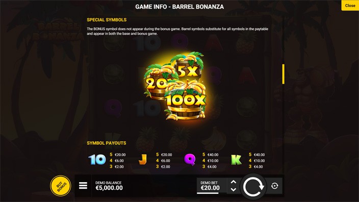 Barrel Bonanza slot paytable