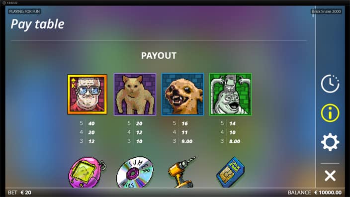 Brick Snake 2000 slot paytable