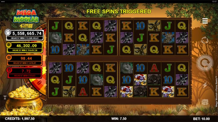 Mega Moolah 4Tune Reels slot free spins