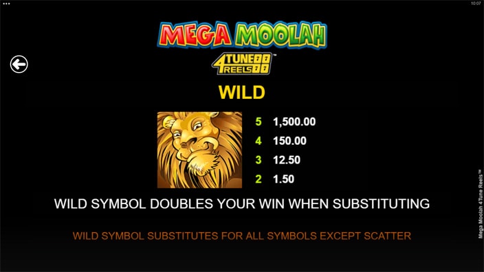 Mega Moolah 4Tune Reels slot paytable