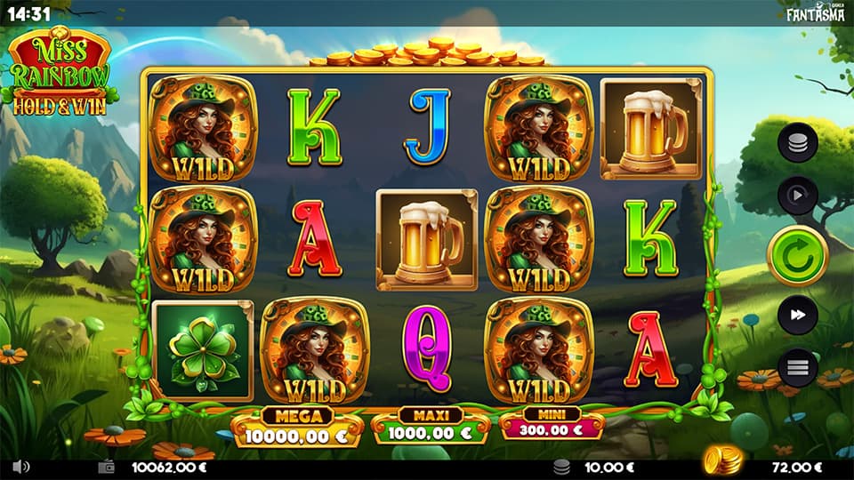 Miss Rainbow Hold Win slot feature wild symbol