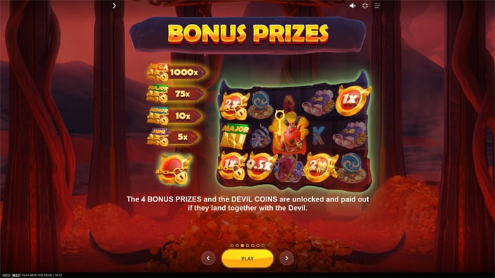 Play with the Devil slot feature bonus prizes