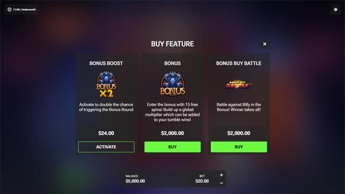 Underworld slot bonus buy