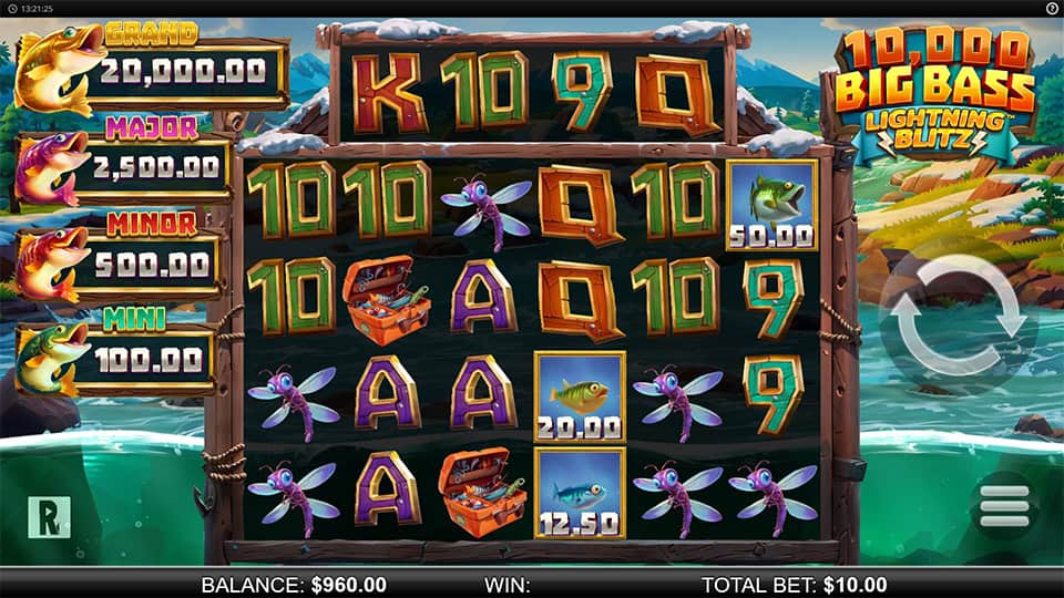 10000 Big Bass Lightning Spins slot feature prize symbol