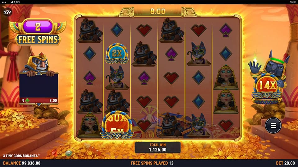 3 Tiny Gods Bonanza slot feature multiplier