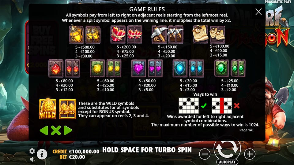 Dwarf Dragon slot paytable