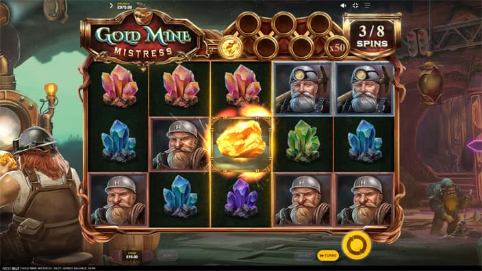 Gold Mine Mistress slot feature golden nugget