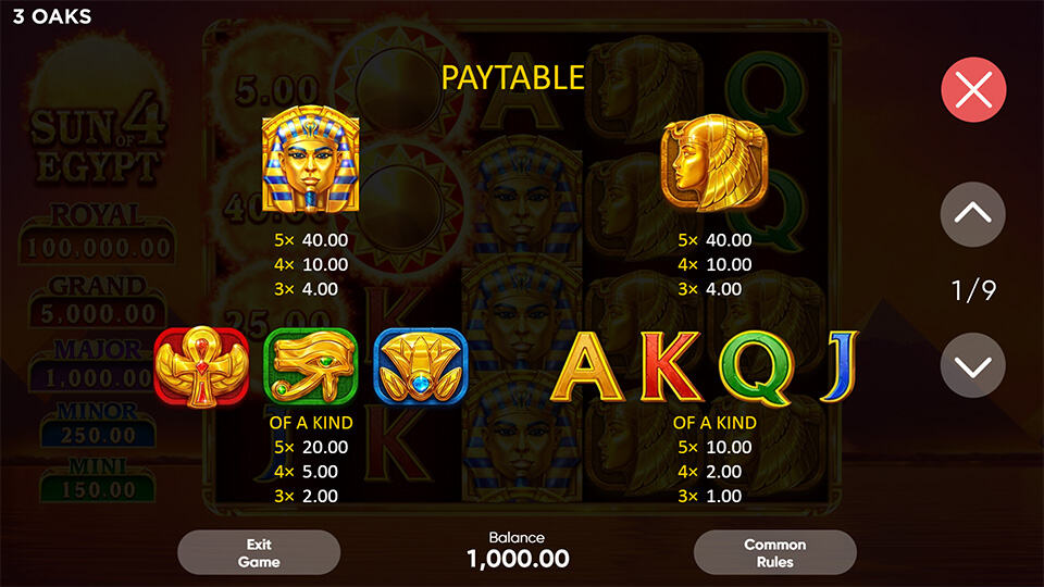 Sun of Egypt 4 slot paytable