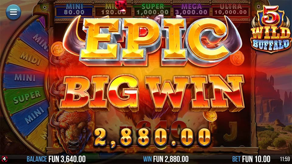 5 Wild Buffalo slot big win