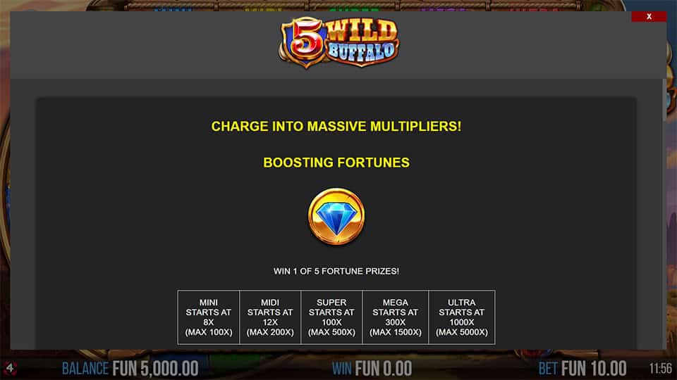 5 Wild Buffalo slot paytable