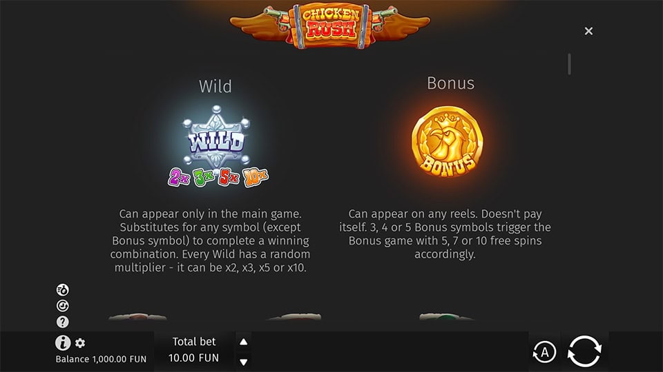 Chicken Rush slot paytable