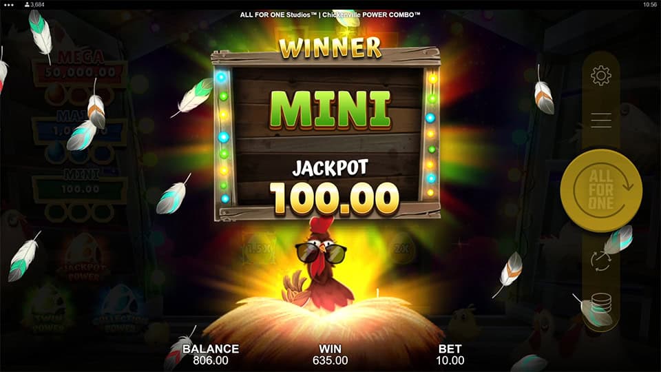 Chickenville Power Combo slot feature mini jackpot