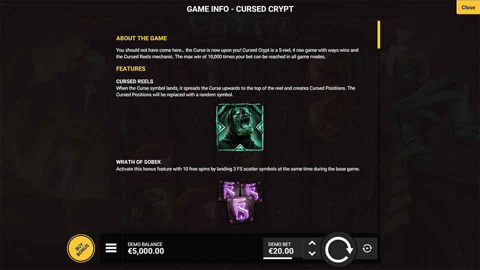 Cursed Crypt slot paytable