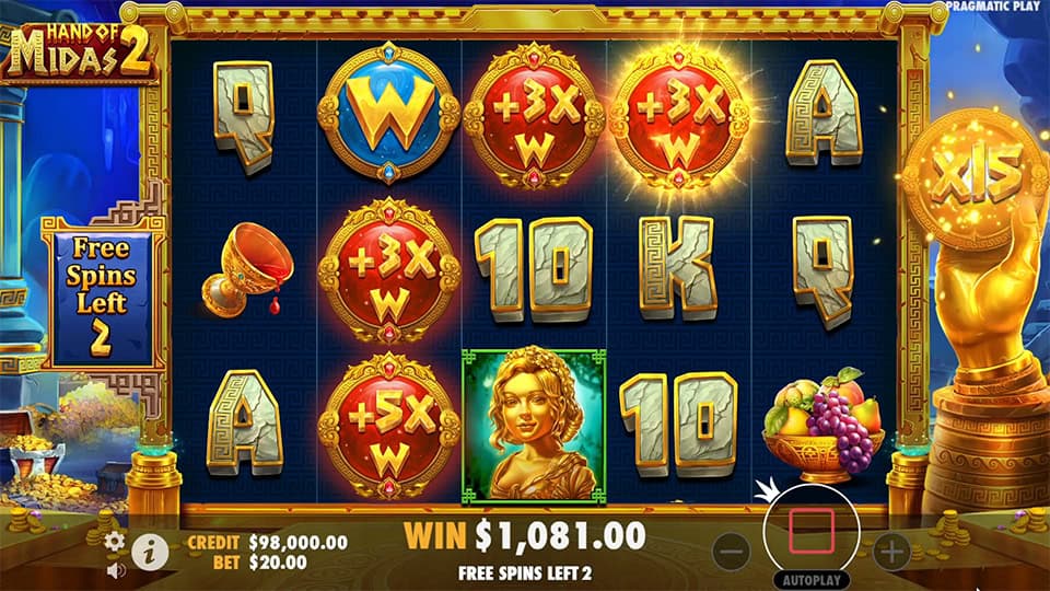 Hand of Midas 2 slot feature sticky wild multipliers