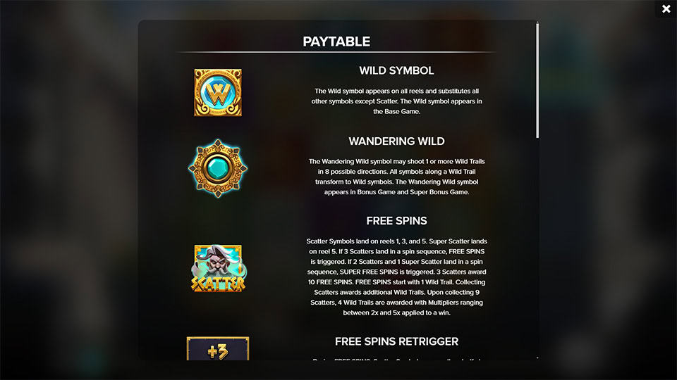 Immortal Lightning slot paytable