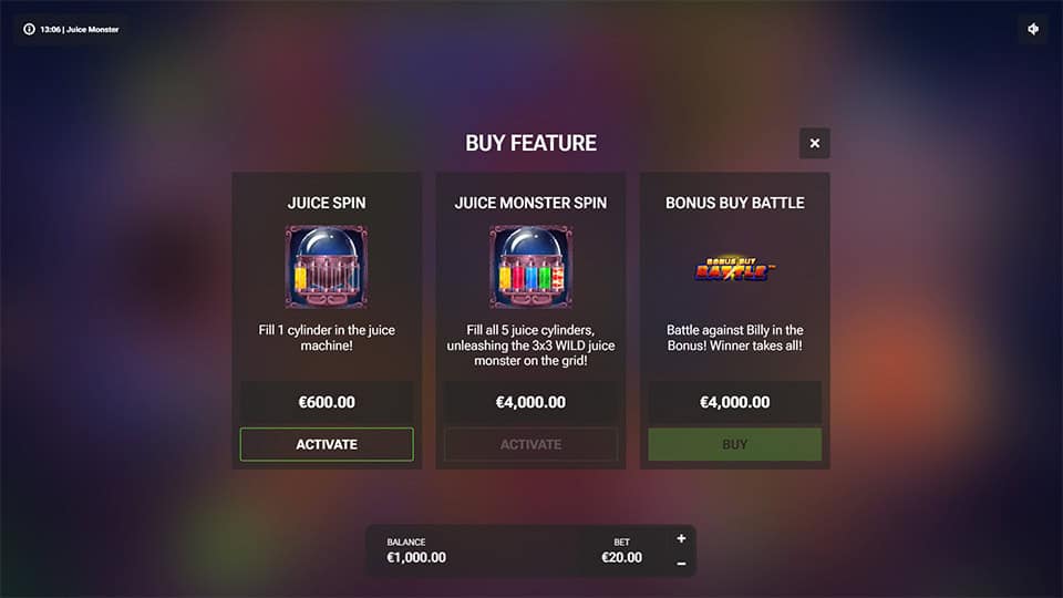 Juice Monster slot bonus buy