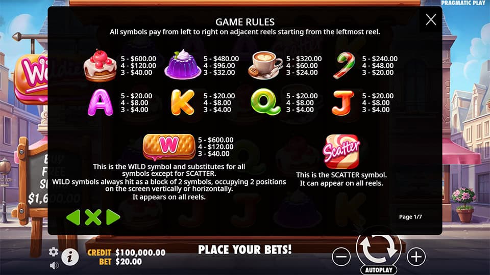 Wildies slot paytable