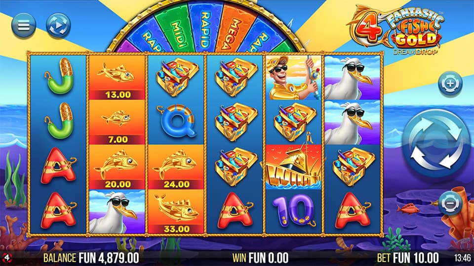 4 Fantastic Fish Gold Dream Drop slot feature jackpot symbol