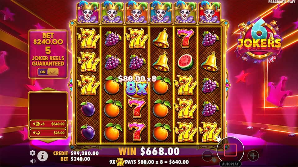 6 Jokers slot feature multiplier