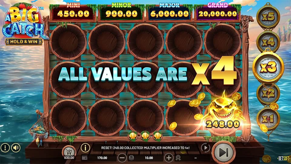 A Big Catch Hold Win slot feature shark multiplier