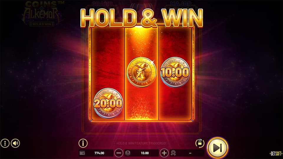 Coins of Alkemor Hold Win slot feature hold win