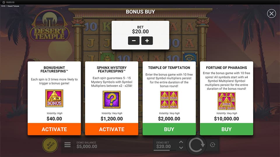 Desert Temple slot bonus buy