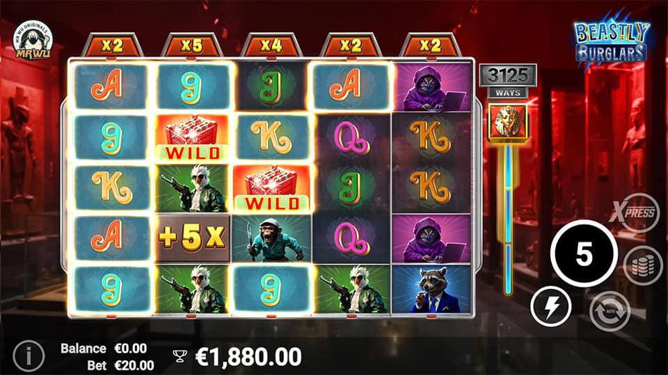 Beastly Burglars slot feature reel multiplier