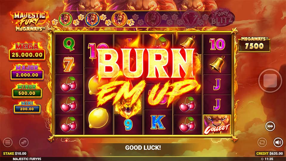 Majestic Fury Megaways slot feature burn them up