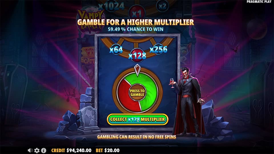 Vampy Party slot feature gamble wheel