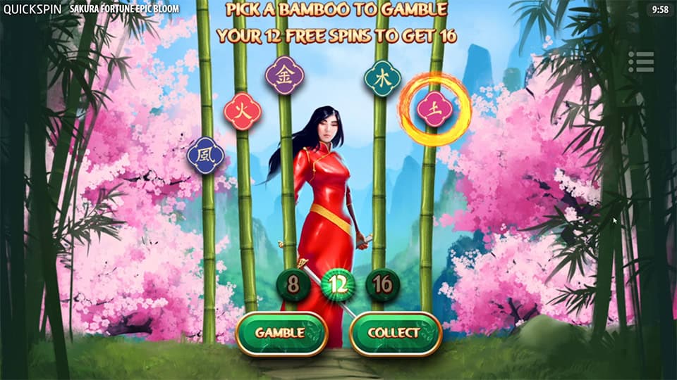 Sakura Fortune Epic Bloom slot feature bamboo gamble