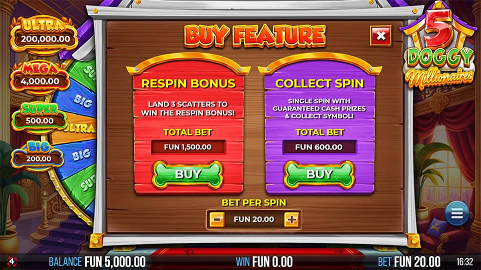 5 Doggy Millionaires Dream Drop slot bonus buy