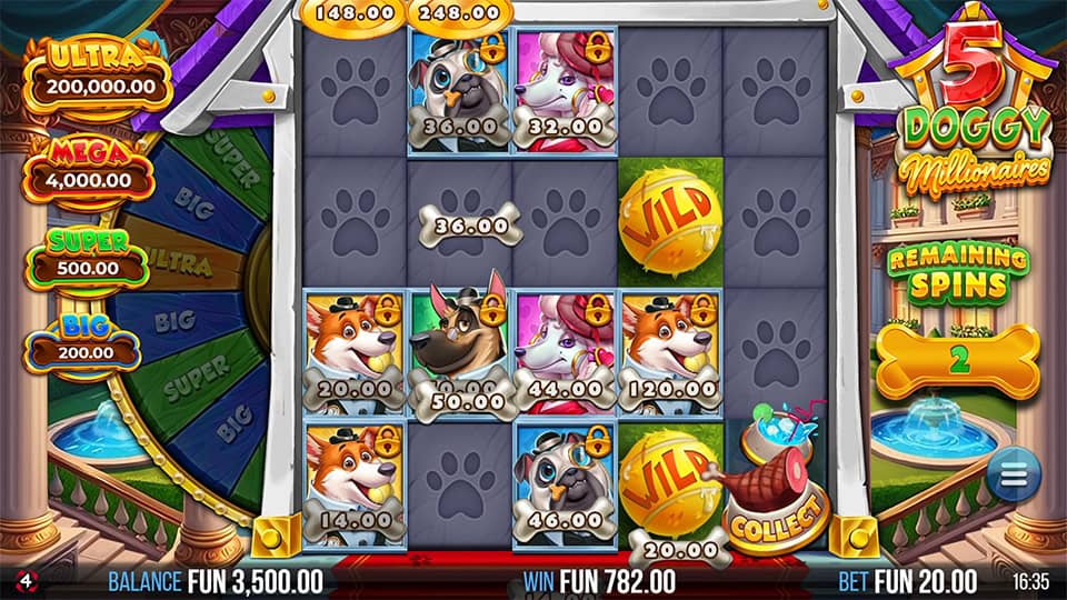 5 Doggy Millionaires Dream Drop slot feature collect